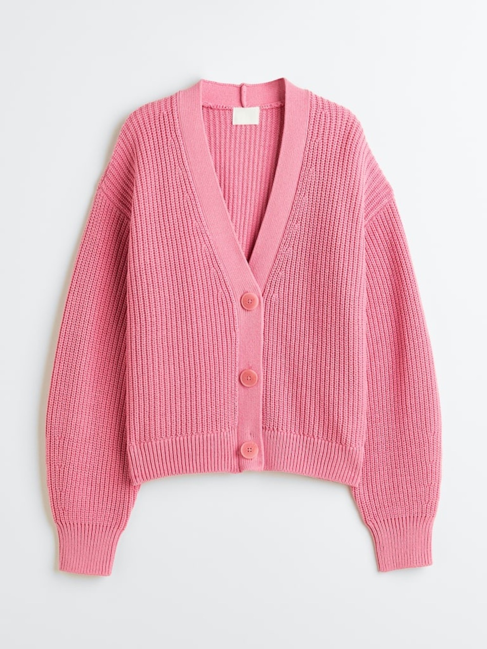 H&M Pink Ribbed V-Neck Button Cardigan